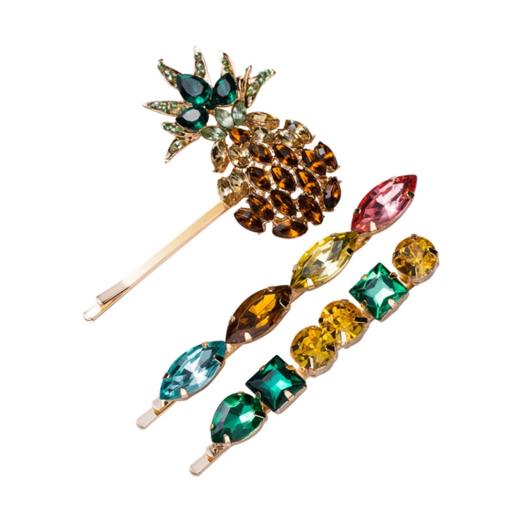 Zestaw Spinek wsuwek cyrkonie ananas, spinki na wakacje, spinki cyrkonie do włosów, spinka ananas, spinka kolorowa,  zestaw spinek z cyrkoniami, spinki na plażę, letnie spinki