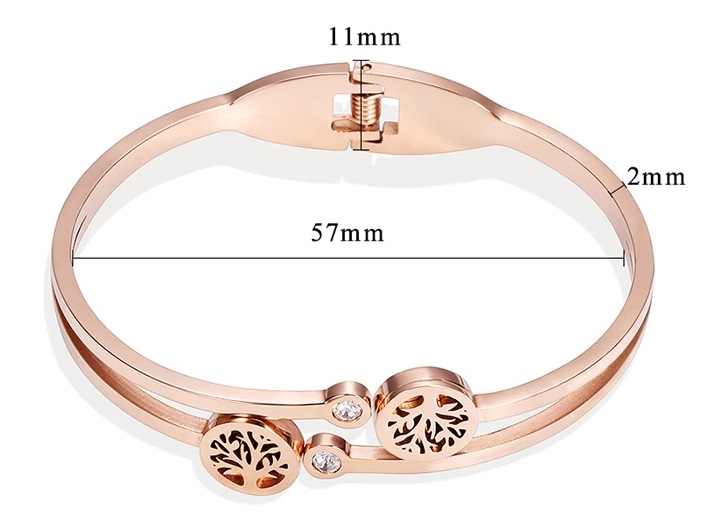 bransoletka stalowa, bransoletka różowe złoto, rose gold, bransoletka cyrkonie,  cyrkonie , bransoletka tree, bransoletka z drzewem, drzewko, zamykana bransoletka,