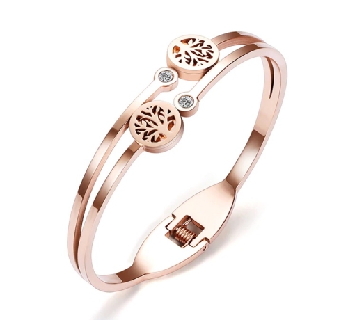 bransoletka stalowa, bransoletka różowe złoto, rose gold, bransoletka cyrkonie,  cyrkonie , bransoletka tree, bransoletka z drzewem, drzewko, zamykana bransoletka,