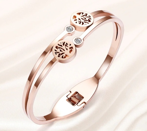 bransoletka stalowa, bransoletka różowe złoto, rose gold, bransoletka cyrkonie,  cyrkonie , bransoletka tree, bransoletka z drzewem, drzewko, zamykana bransoletka,