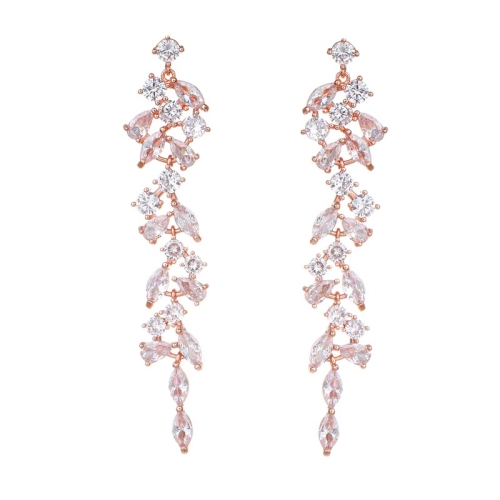 Kolczyki eleganckie z kryształkami cyrkoniami długie złote, kolczyki, biżuteria, kolczyki rose gold, różowe złoto, kolczyki stalowe, stal,  kolczyki z cyrkoniami, kolczyki eleganckie, kolczyki wiszące, koczyki długie, kolczyki dla panny młodej,