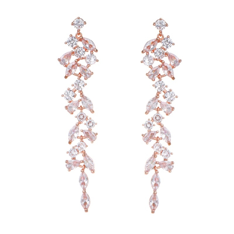 Kolczyki eleganckie z kryształkami cyrkoniami długie złote, kolczyki, biżuteria, kolczyki rose gold, różowe złoto, kolczyki stalowe, stal,  kolczyki z cyrkoniami, kolczyki eleganckie, kolczyki wiszące, koczyki długie, kolczyki dla panny młodej,