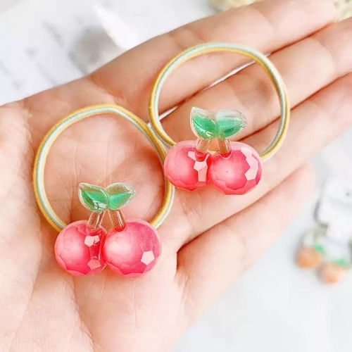 gumki do włosów, zestaw gumek, komplet gumek, gumki dla dziewczynki, dziecięce gumki, gumki z owocem, owocki, wisienki, wiśnie, gumki z wisienkami, cherry, cute, słodkie gumki, akrylowe gumki,