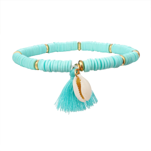 bransoletka na rękę, bransoletka na nogę, koraliki, mulina, frędzel, chwost, muszelka, bransoletka na wakacje, lato, summer, letnia bransoletka, letnia stylizacja, miętowa bransoletka, pomysł na prezent, prezent dla niej, prezent dla dziewczynki