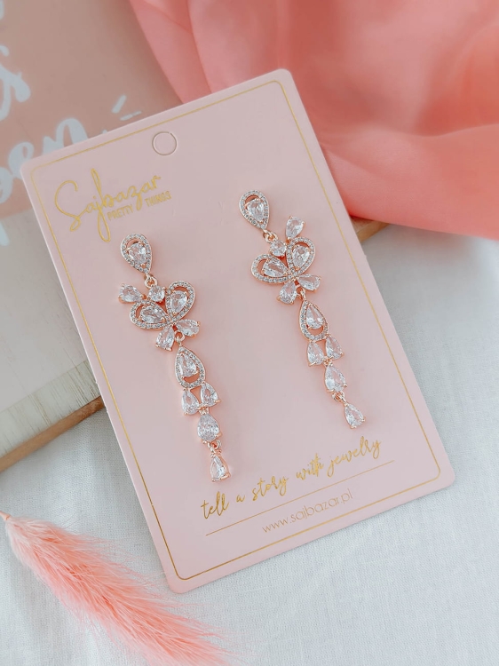 Kolczyki damskie wiszące z cyrkoniami rose gold ze stali chirurgicznej delikatna biżuteria na prezent dla niej