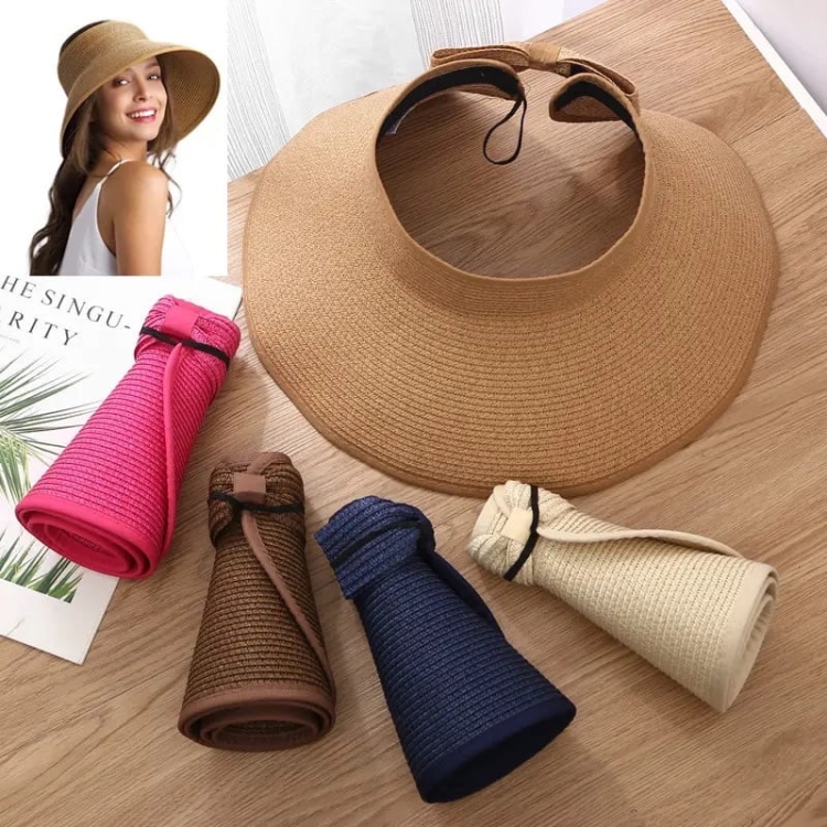 kapelusz przeciwsłoneczny,  daszek zwijany, kapelusz na lato, kapelusz słomiany, zwijany daszek, kapelusz do torebki, podręczy kapelusz na wakacje