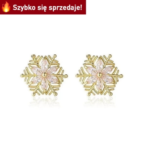 kolczyki śnieżynki, płatek śniegu, kolczyki sztyfty, stal chirurgiczna, prezent dla niej, prezenty gwiazdkowe, prezenty świąteczne, prezent dla dziewczynki, kolczyki złote