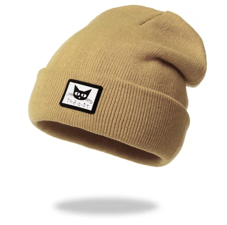 Czapka zimowa beanie Kot Kotek pastelowy musztardowy, czapka, czapeczka, zimowa czapka, nakrycie głowy, zima, jesień, jesienna stylizacja, włóczka akrylowa, ciepła czapka, musztardowa czapka, żółta czapka, czapka z kotem, kot, kotek, cat,