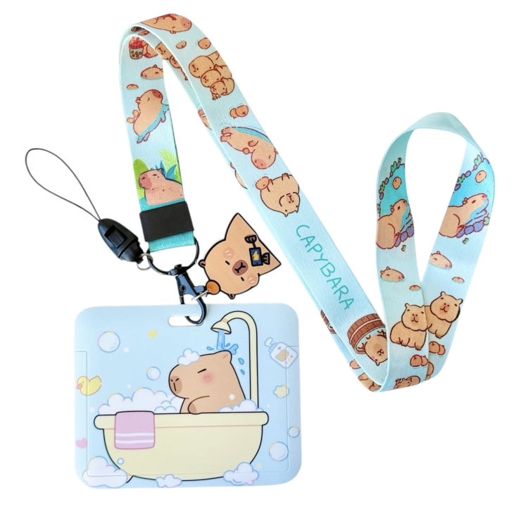 smycz smyczka do identyfikatora z etui z motywem kapibary capibara