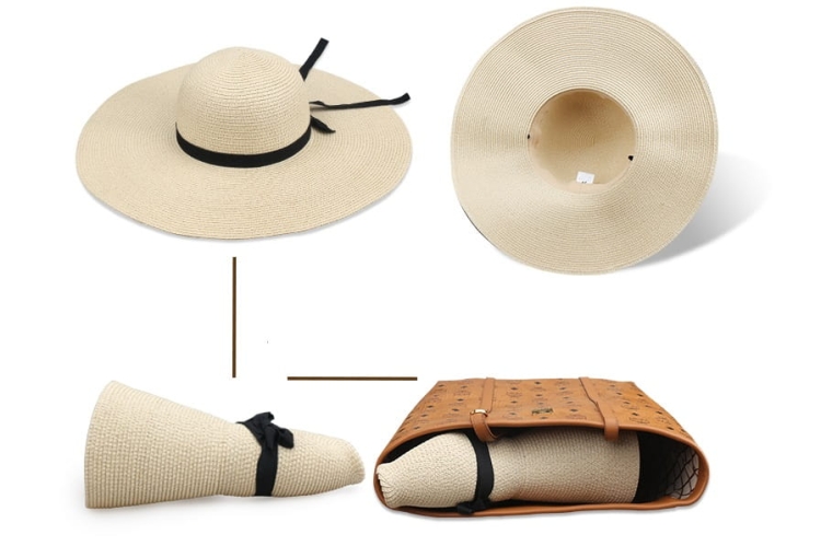 kapelusz słomkowy przeciwsłoneczny duży na lato na wakacje, kapelusz z kokardka, kapelusz do torebki, kapelusz zwijany, lekki kapelusz składany do torebki, kapelusz na wakacje, kapelusz z kokardką, zwijany kapelusz do walizki