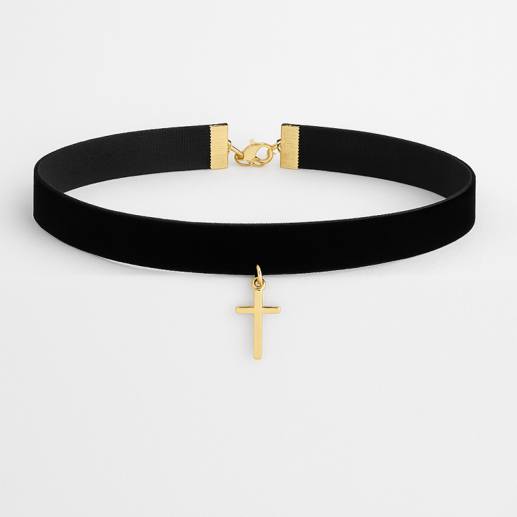 naszyjnik choker, krzyżyk krzyż czarna tasiemka na szyję rzemyk czarny na szyję, aksamitka naszyjnik,