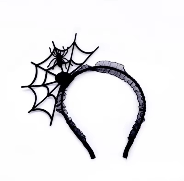 opaska pająk, opaska gotycka, opaska koronkowa czarna, opaska pajęczyna, opaska pajęczyna z pająkiem, opaska na haloween, opaska na imprezę