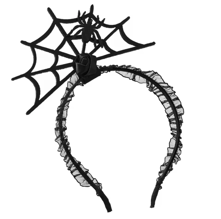 opaska pająk, opaska gotycka, opaska koronkowa czarna, opaska pajęczyna, opaska pajęczyna z pająkiem, opaska na haloween, opaska na imprezę