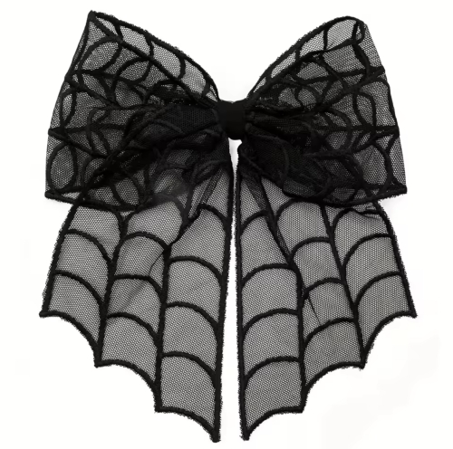 spinka kokarda gotyk czarna pajęczyna, spinka halloween, spinka czarna, spinka kokarda, spinka koronkowa kokarda, ozdoba na halloween, czarownica