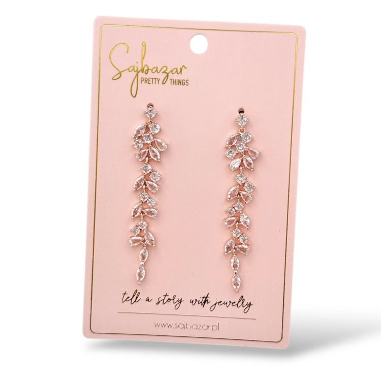 Kolczyki eleganckie z kryształkami cyrkoniami długie złote, kolczyki, biżuteria, kolczyki rose gold, różowe złoto, kolczyki stalowe, stal,  kolczyki z cyrkoniami, kolczyki eleganckie, kolczyki wiszące, koczyki długie, kolczyki dla panny młodej,