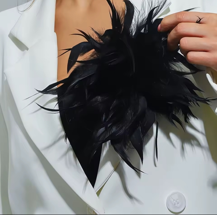 broszka pióra, broszka pióropusz, broszka czarna, pióra, ozdoba do sukienki, pióra do sukienki, piórka na karnawał, broszka czarna do sukienki eleganckiej, do sukienki wieczorowej, broszka pióra do żakietu