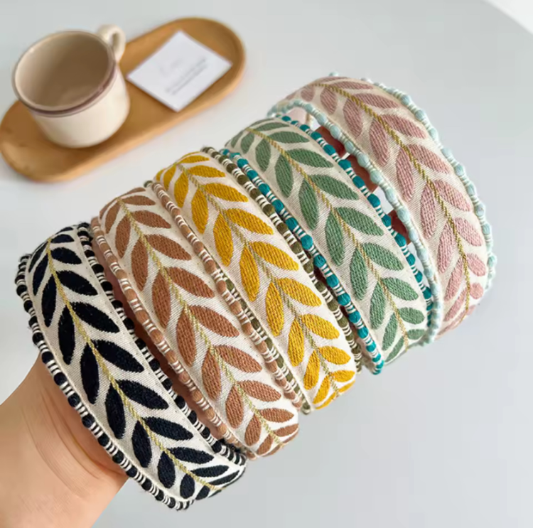 opaska listki, opaska brązowa, opaska romantyczna, opaska z haftem, opaska tkana, opaska klasyczna, opaska jesienna, opaska dla dziewczynki, opaska na głowę, opaska na sesję zdjęciową, opaska boho