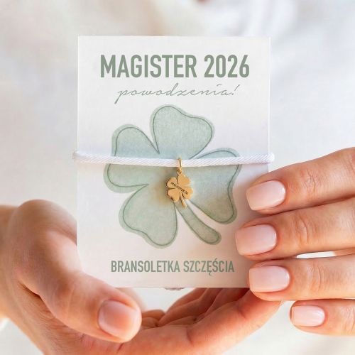 Magister - bransoletka na obronę magisterską koniczyna pozłacana na szczęście.jpg