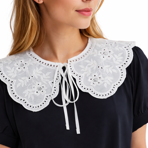 kołnierzyk ażurowy biały, kołnierzyk odpinany, kołnierzyk damski, kołnierzyk ozdobny, kołnierzyk z falbanką, kołnierzyk wiązany, kołnierzyk do sukienki, kołnierzyk do swetra, kołnierzyk do bluzki, modny kołnierzyk damski, kołnierzyk