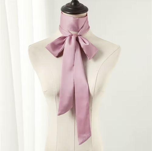 Apaszka na szyję, wąski szalik, wstążka do włosów, do torebki - kremowa satynowa