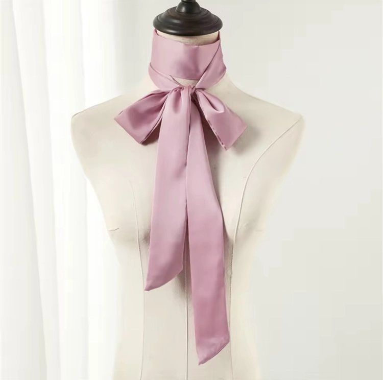 Apaszka na szyję, wąski szalik, wstążka do włosów, do torebki - kremowa satynowa