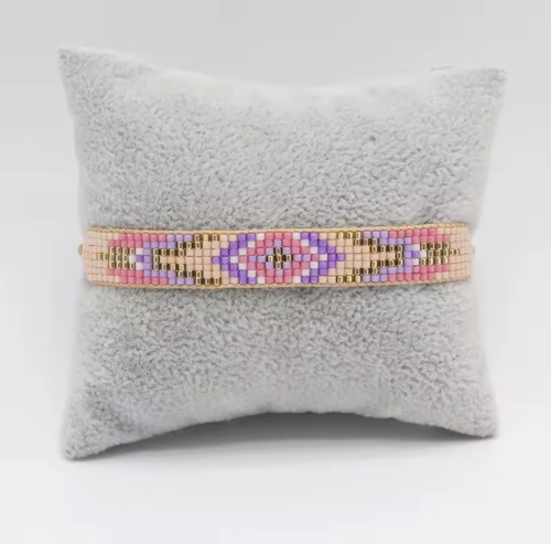 boho bransoletka ze szklanych koralików Miyuki pleciona z azteckim geometrycznym wzorem, bransoletka na lato, bransoletka na plażę, bransoletka z koralików