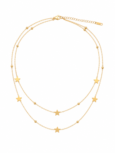 naszyjnik podwójny z gwiazdkami stalowy, naszyjnik celebrytka, naszyjnik złoty stalowy, naszyjnik choker, naszyjnik na wesele, delikatny naszyjnik, naszyjnik łańcuszek z kuleczkami, prezent, prezent dla niej,