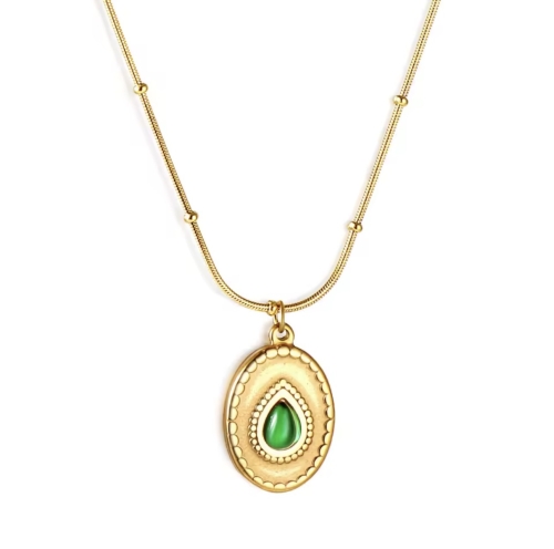 naszyjnik amulet szmaragd łezka, złoty naszyjnik z kryształkiem zielonym, naszyjnik stalowy łezka, stal chirurgiczna, zawieszka z kryształkiem, naszyjnik ze złotą zawieszką, naszyjnik elegancki, naszyjnik zielony szmaragd