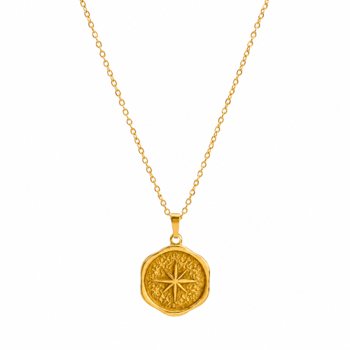 Naszyjnik amulet odwagi gwiazda północy złoty stalowy, naszyjnik odwagi, naszyjnik złoty, naszyjnik podążaj własną drogą, symbol przewodnictwa, naszyjnik spełnienia marzeń, naszyjnik na prezent
