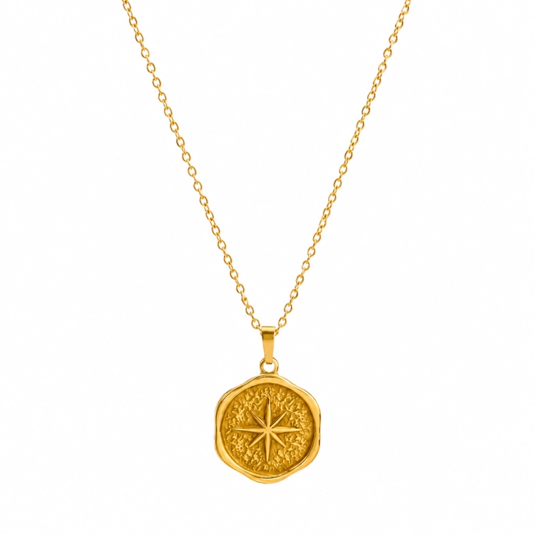 Naszyjnik amulet odwagi gwiazda północy złoty stalowy, naszyjnik odwagi, naszyjnik złoty, naszyjnik podążaj własną drogą, symbol przewodnictwa, naszyjnik spełnienia marzeń, naszyjnik na prezent