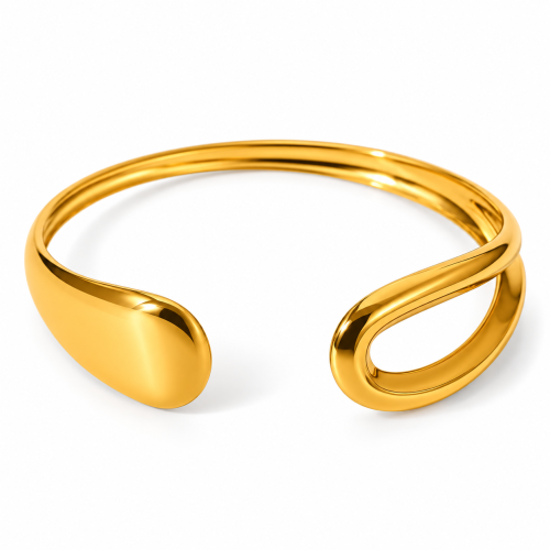 bransoletka ze stali, bransoletka mankiet, bransoletka szeroka sztywna, bransoletka modna, modna biżuteria, bransoletka cuff, bransoletka na żakiet, złota szeroka bransoletka, elegancka bransoletka, falowana bransoletka ze stali,