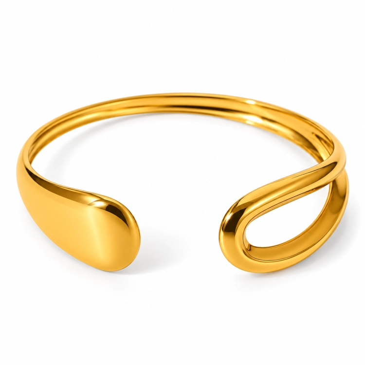 bransoletka ze stali, bransoletka mankiet, bransoletka szeroka sztywna, bransoletka modna, modna biżuteria, bransoletka cuff, bransoletka na żakiet, złota szeroka bransoletka, elegancka bransoletka, falowana bransoletka ze stali,