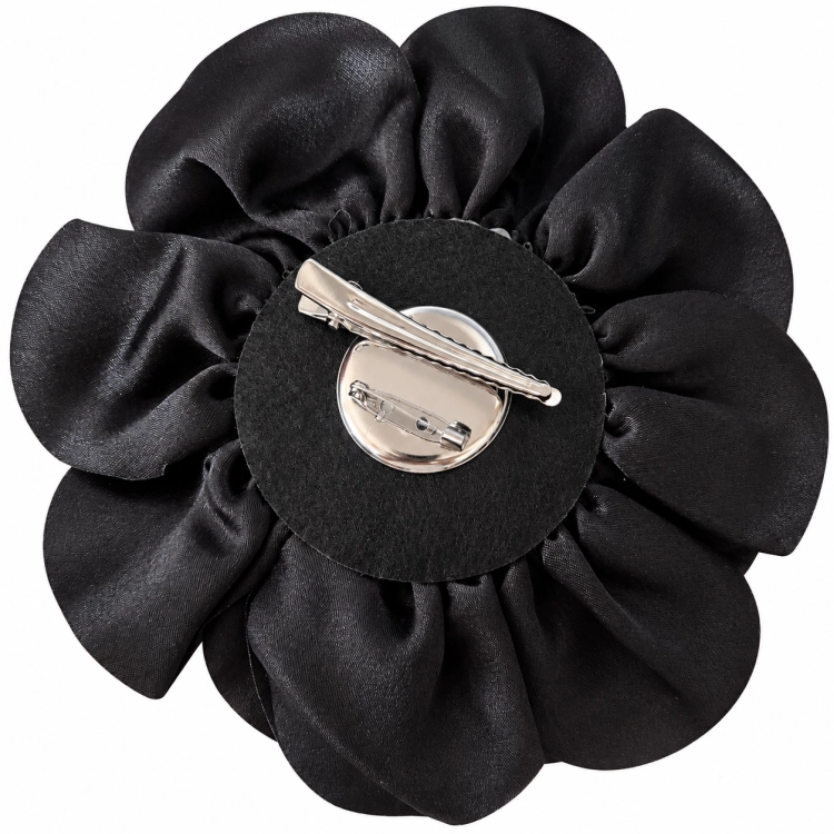 broszka kwiat, broszka duży kwiat, broszka czarna, ozdoba do sukienki, kwiat do sukienki, kwiat na karnawał, broszka czarna do sukienki eleganckiej, do sukienki wieczorowej, broszka satynowy kwiat do żakietu