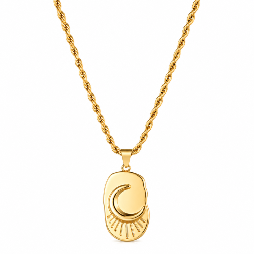 naszyjnik amulet z czarnym oczkiem, złoty naszyjnik z gwiazdką, naszyjnik stalowy księżyc, stal chirurgiczna, zawieszka z gwiazdką, zawieszka z księżycem, naszyjnik