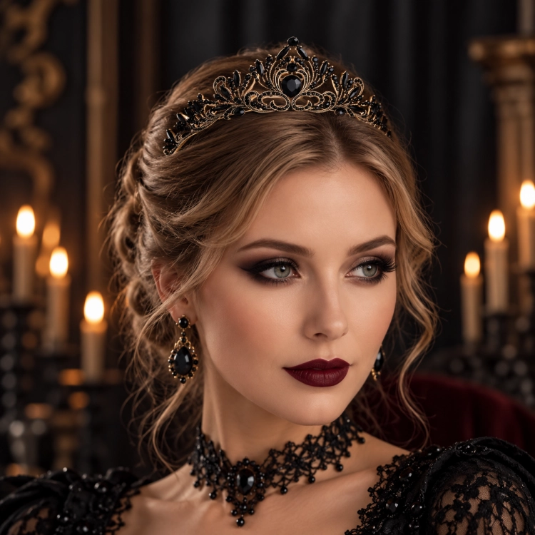 Korona Tiara Diadem Czarna Złota Gotycka Królewska Ozdoba do Włosów, korona, diadem, złota korona, złoty diadem, biżuteria, królewska korona, korona z cyrkoniami, korona czarna, korona na bal przebierańców, korona gotycka, korona królowej