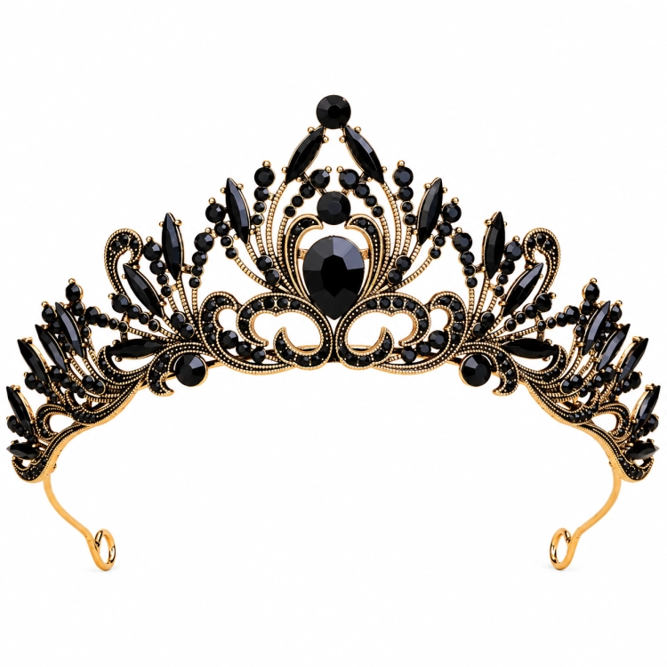 Korona Tiara Diadem Czarna Złota Gotycka Królewska Ozdoba do Włosów, korona, diadem, złota korona, złoty diadem, biżuteria, królewska korona, korona z cyrkoniami, korona czarna, korona na bal przebierańców, korona gotycka, korona królowej