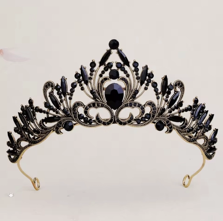 Korona Tiara Diadem Czarna Złota Gotycka Królewska Ozdoba do Włosów, korona, diadem, złota korona, złoty diadem, biżuteria, królewska korona, korona z cyrkoniami, korona czarna, korona na bal przebierańców, korona gotycka, korona królowej