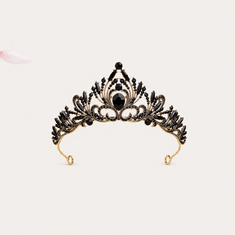 Korona Tiara Diadem Czarna Złota Gotycka Królewska Ozdoba do Włosów, korona, diadem, złota korona, złoty diadem, biżuteria, królewska korona, korona z cyrkoniami, korona czarna, korona na bal przebierańców, korona gotycka, korona królowej